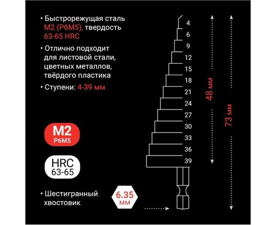 Сверло ступенчатое по металлу (4-39 мм; шестигранный хвостовик) VIRA RAGE 554007 – изображение 2