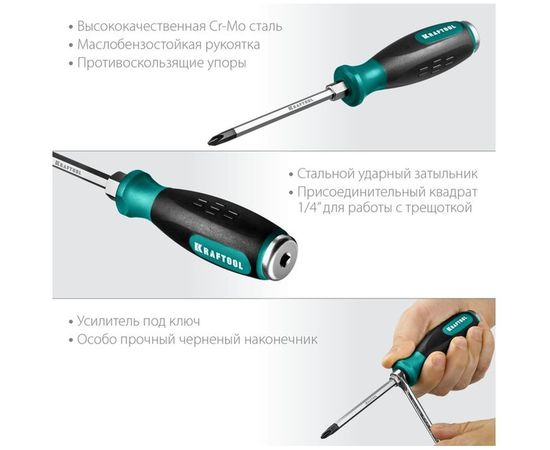 Ударная отвертка KRAFTOOL Impact, стержень из CrMo стали, 250034-2 – изображение 7