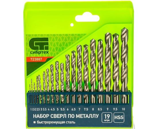 Набор сверл по металлу (1-10 мм; 19 шт.) СИБРТЕХ 723887 