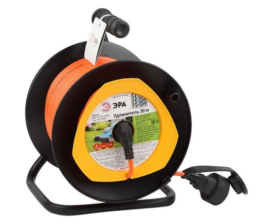 Силовой удлинитель ЭРА RPx1e3x1.530m на пластиковой катушке, c заземлением, 30м, 1 гнездно, ПВС 3х1.5мм Б0046838 
