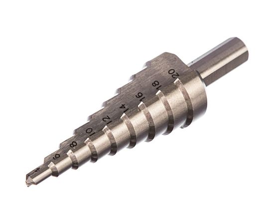 Сверло МАСТЕР ступенчатое по сталям и цветным металлам (4-20 мм; 9 ступеней; L75 мм; 3-х гран.хв. 8 мм) Зубр 29665-4-20-9 – изображение 2