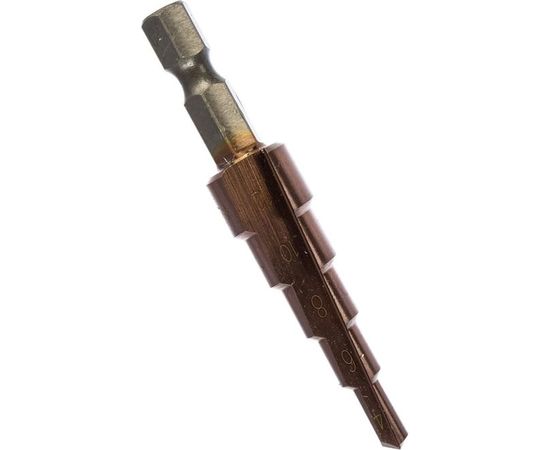 Сверло ступенчатое по сталям и цветным металлам КОБАЛЬТ (4-12 мм; 5 ступеней; Р6М5+Co) ЗУБР 29672-4-12-5_z01 – изображение 2