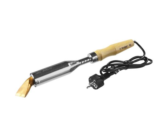 Паяльник с выключателем, деревянной рукояткой и долговечным жалом, 300Вт, клин Зубр МАСТЕР 55303-300 – изображение 3