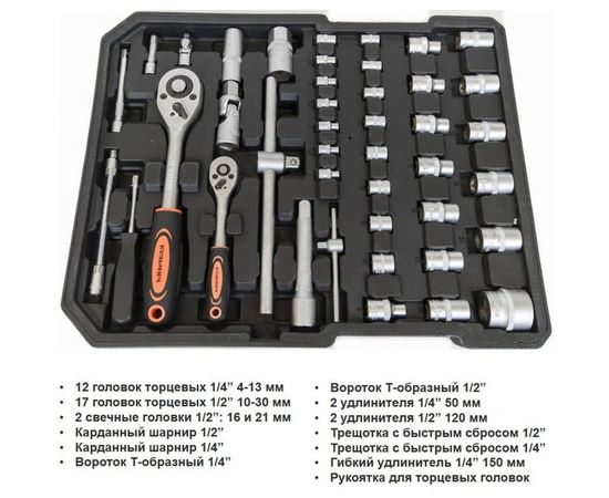 Набор инструментов в пластиковом кейсе с алюминиевыми вставками КУЗЬМИЧ 187 предметов НИК-001/187 0R-00000489 – изображение 4