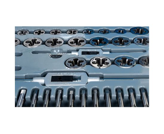 Набор метчиков и плашек "ПРОФЕССИОНАЛ", сталь Р6М5, 110 предметов ЗУБР 28110-H110 – изображение 2