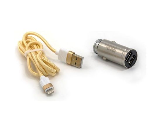 Автомобильное зарядное устройство BYZ 2хUSB-А, 2.4 А, кабель AM-8pin, серебро 23750-YL-823Si 