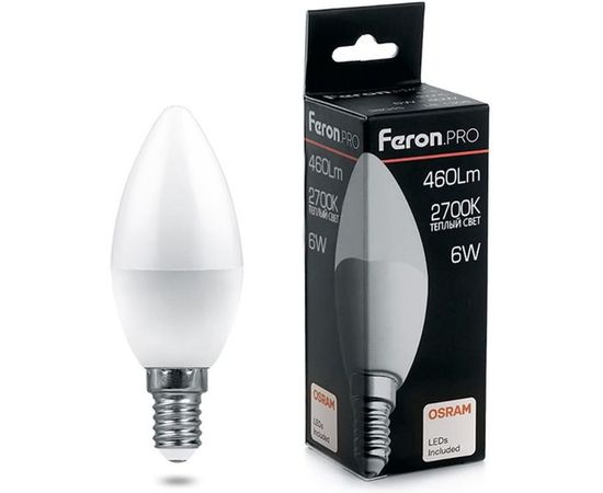Светодиодная лампа FERON PRO LB-1306 Свеча E14 6W 2700K OSRAM LED 38044 