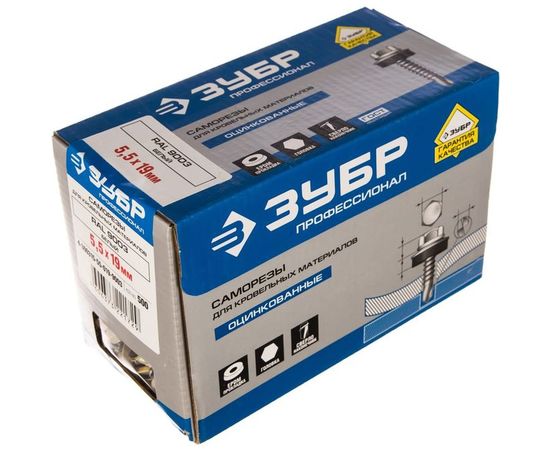 Кровельные саморезы ЗУБР СКМ RAL 9003 белый, 19 x 5.5 мм, 500 шт 4-300315-55-019-9003 – изображение 2