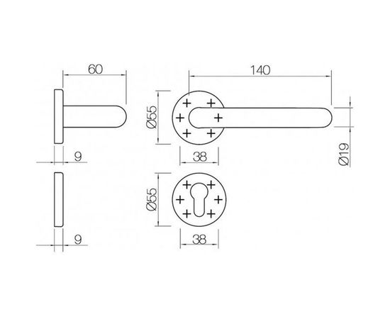 Гарнитур DOORLOCK DL 038/F-55 PZ U-form Rt нерж. сталь, универс. монтаж, розетка 55мм, шпиндель 8мм 73309 – изображение 4