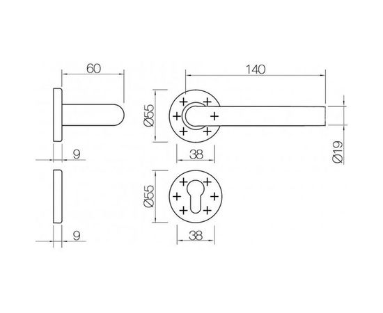 Гарнитур DOORLOCK DL 040/F-55 PZ L-form Rt нерж. сталь, универс. монтаж, розетка 55мм, шпиндель 8мм 73318 – изображение 3