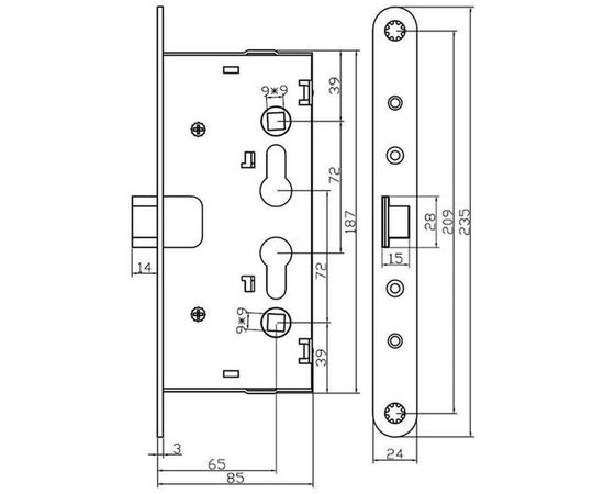 Корпус огнестойкого замка антипаник DOORLOCK V1901/65mm PZ72 ZN в комплекте с разрезным штоком 79082 – изображение 4