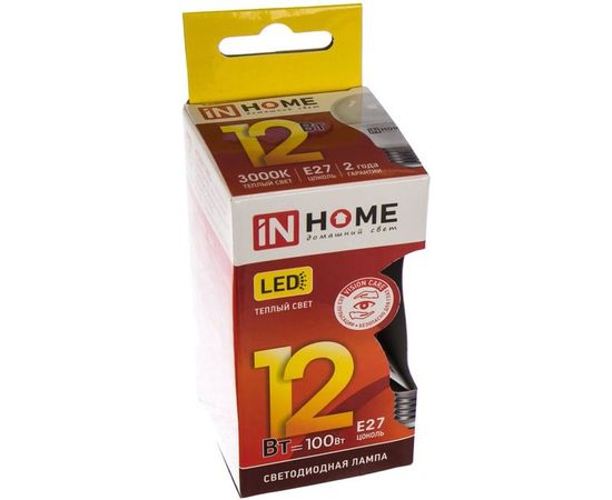 Светодиодная лампа IN HOME LED-A60-VC 12Вт 230В Е27 3000К 1080Лм 4690612020235 