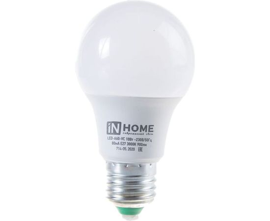 Светодиодная лампа IN HOME LED-A60-VC 10Вт 230В Е27 3000К 900Лм 4690612020204 
