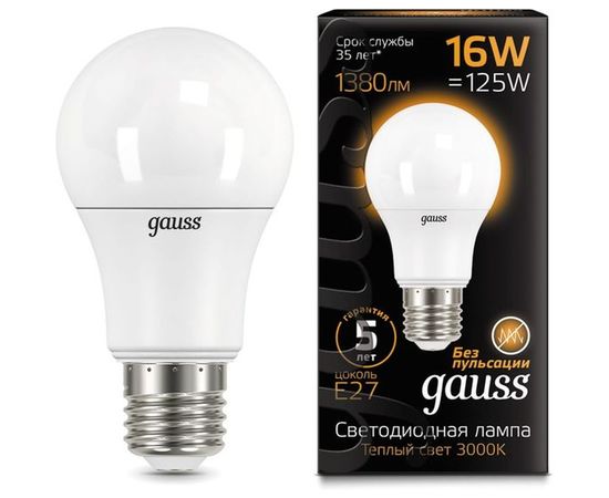 Лампа Gauss LED A60 16W E27 1380lm 3000K 102502116 