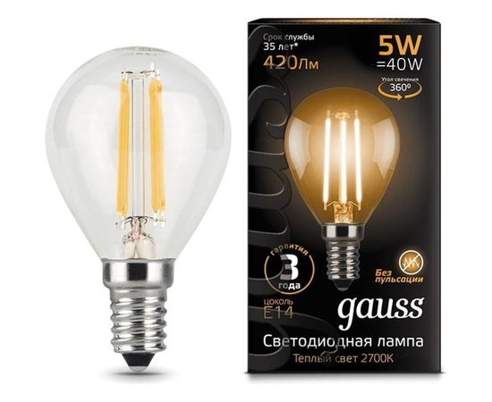 Лампа LED Globe E14 5W 2700K Gauss Filament 105801105 – изображение 3