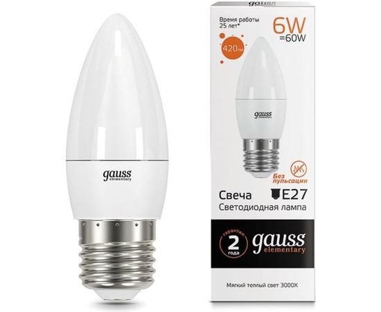 Лампа LED Candle 6W E27 3000K Gauss Elementary 33216 – изображение 2