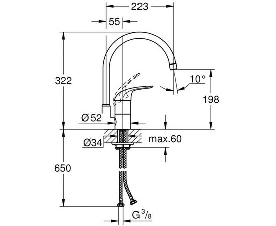 Смеситель для мойки GROHE Euroeco высокий излив 32752000 – изображение 2