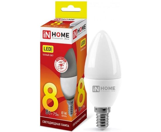 Светодиодная лампа IN HOME LED-СВЕЧА-VC 8Вт 230В Е14 3000К 600Лм 4690612020426 – изображение 2