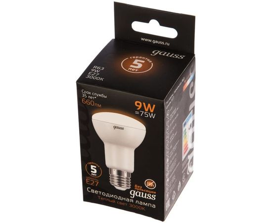 Лампа LED Reflector R63 E27 9W 3000K Gauss 106002109 – изображение 2