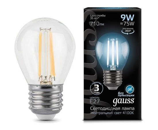 Лампа Gauss LED Filament Шар E27 9W 710lm 4100K 105802209 – изображение 2