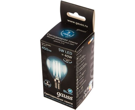 Лампа LED Globe E14 5W 4100K Gauss Filament 105801205 – изображение 3