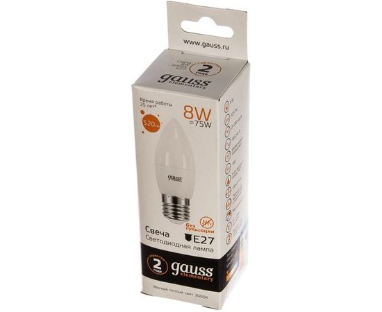 Лампа LED Candle 8W E27 3000K Gauss Elementary 33218 – изображение 3