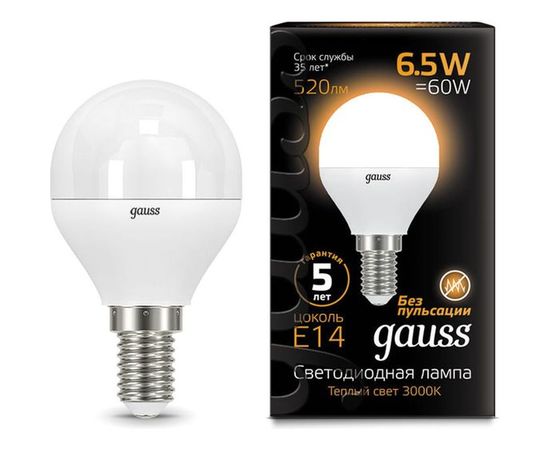 Лампа LED Globe E14 6.5W 100-240V 3000K Gauss 105101107 – изображение 2
