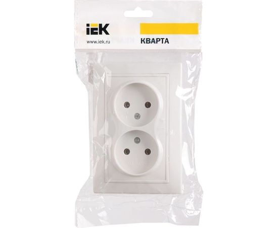 Розетка х2 IEK КВАРТА без заземления, в сборе, без шторки, белая ERK23-K01-10-DM – изображение 2