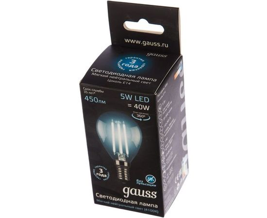 Лампа LED Globe E14 5W 4100K Gauss Filament 105801205 – изображение 2