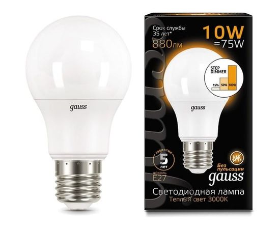 Лампа Gauss LED A60 10W E27 880lm 3000K 102502110-S – изображение 2