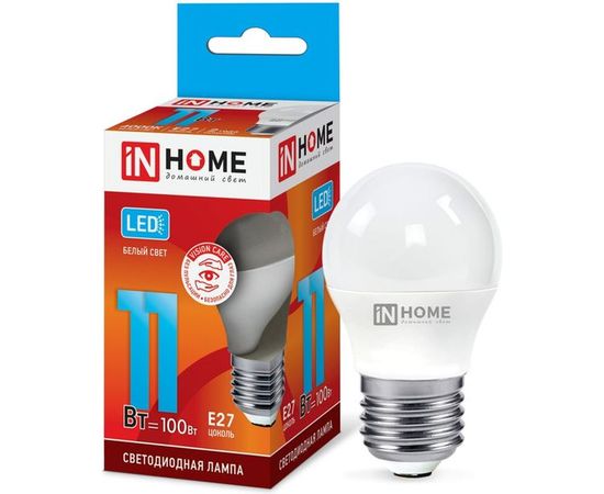 Светодиодная лампа IN HOME LED-ШАР-VC 11Вт 230В Е27 4000К 820Лм 4690612020617 – изображение 2
