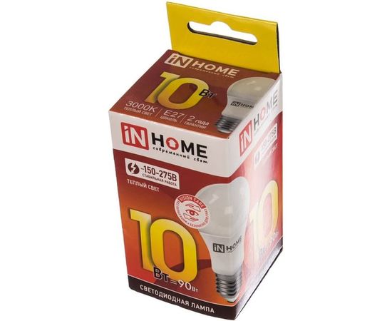 Светодиодная лампа IN HOME LED-A60-VC 10Вт 230В Е27 3000К 900Лм 4690612020204 – изображение 3