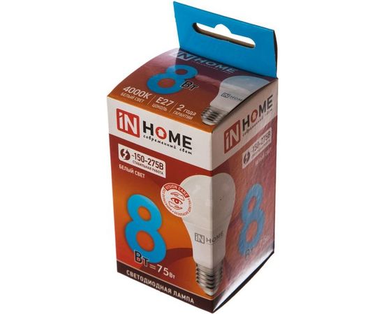 Светодиодная лампа IN HOME LED-A60-VC 8Вт 230В Е27 4000К 720Лм 4690612024028 – изображение 2