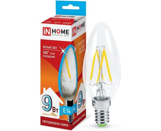 Светодиодная лампа IN HOME LED-СВЕЧА-deco 9Вт 230В Е14 4000К 810Лм прозрачная 4690612026206 – изображение 2