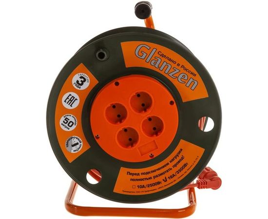 Силовой удлинитель на катушке 4 гн. ПВС 2х2,5 Glanzen EB-50-008 00-00000525 – изображение 2