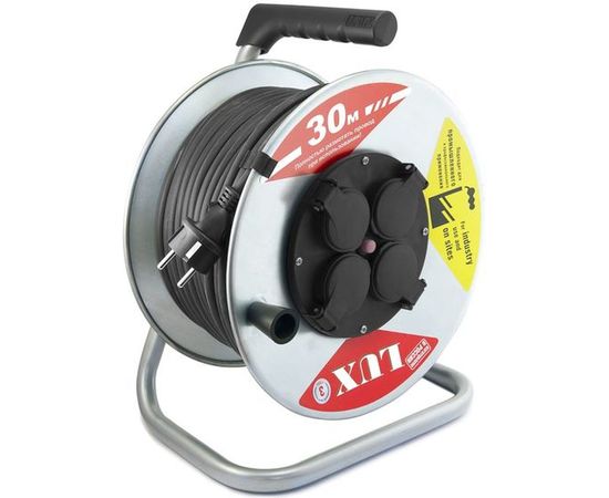 Силовой удлинитель на металл.катушке LUX 55130 К4-Е-30 КГ 3x2.5 30м 16А 4 роз. с з/к, защитой и крышк. IP44 4606400420415 