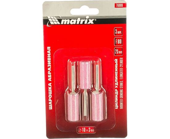 Шарошка абразивная (3 шт; 10x25x3 мм; F80; цилиндр удлиненный) MATRIX 76008 – изображение 2
