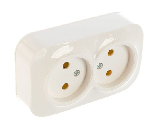 Двухместная розетка IONICH б/з, о/у, 16А, 220В, белая еврослот 1417 – изображение 2