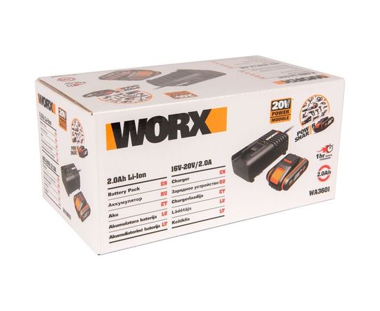 Набор 3601 аккумулятор 2 Ач, зарядное устройство 2А WORX WA3601 – изображение 3