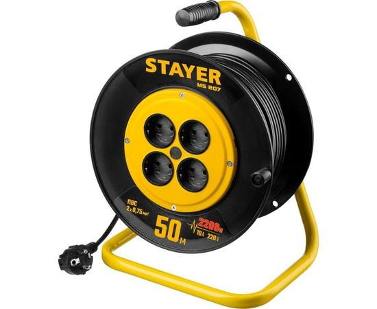 Удлинитель на катушке STAYER "MS 207", 50 м, 2200 Вт, 4 гнезда, ПВС, 55073-50 