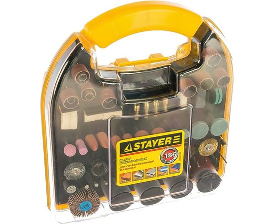 Набор мини-насадок в пластиковом кейсе (186 предметов) для гравировальных машин Stayer 29900-H186 