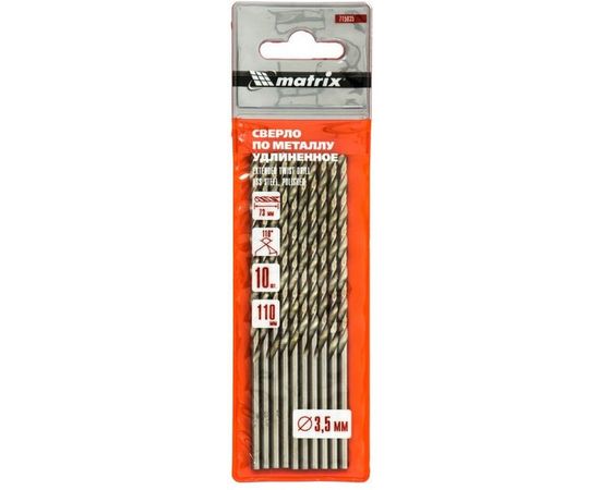 Сверло по металлу удлиненное (10 шт; 3.5х110х73 мм) MATRIX 715035 