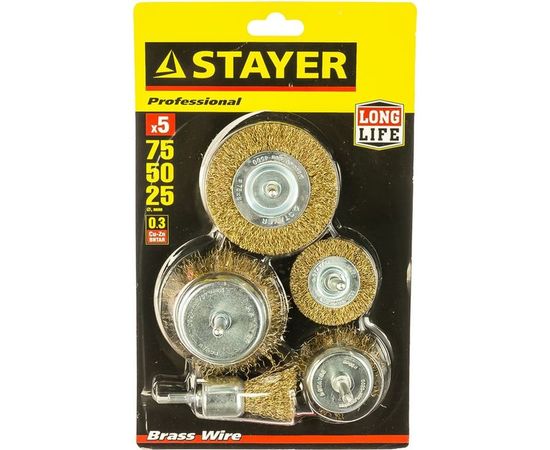 Набор "MASTER" щетки-крацовки (витая латунированная проволока 0,3 мм, дисковые, чашечные, кисть, 5 шт.) STAYER 35157-H5_z01 – изображение 2