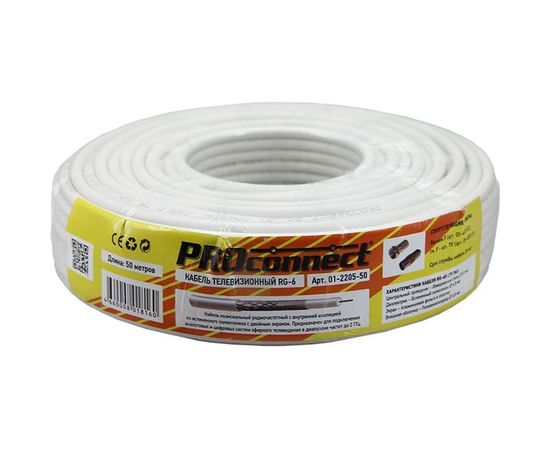 Коаксиальный кабель PROconnect RG-6U, 75 Ом, CCS/Al/Al, 48%, бухта 50 м, белый 01-2205-50 – изображение 2