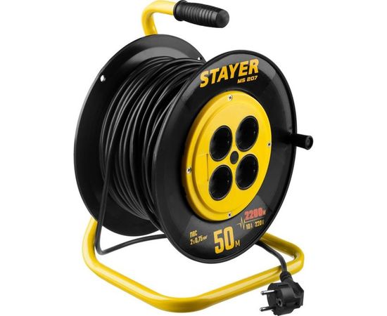 Удлинитель на катушке STAYER "MS 207", 50 м, 2200 Вт, 4 гнезда, ПВС, 55073-50 – изображение 6