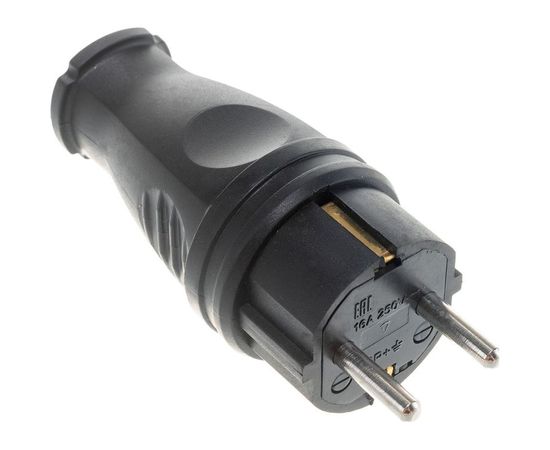 Вилка Navigator NCA-PLR02-16A-E-IP44-BL, с заземлением, прямая, каучук, черная 61368 – изображение 3