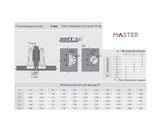 Петля со встроенным доводчиком SAMET MASTER, изгиб 9 мм, 48AX, Ni, 2 шт. СТ-00001267 – изображение 6