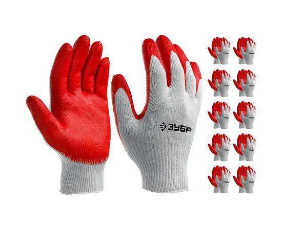 Трикотажные перчатки Зубр МAСTEP 13 класс, х/б, обливная ладонь из латекса, L-XL, 10 пар 11458-K10 