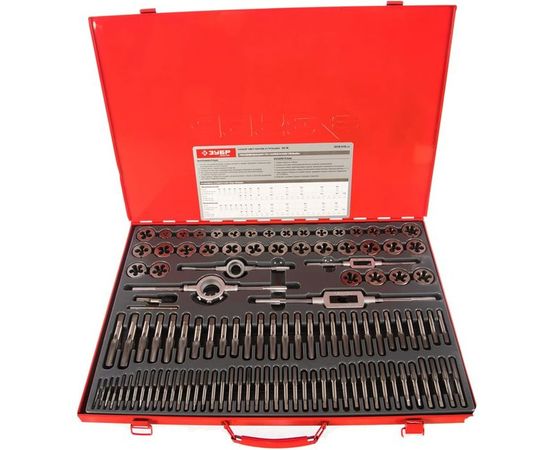 Набор метчиков и плашек МАСТЕР, сталь 9ХС, 110 предметов ЗУБР 28119-H110_z01 