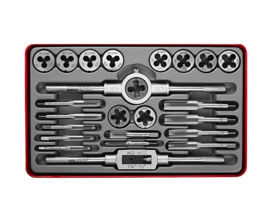 Набор метчиков и плашек Зубр МАСТЕР сталь 9ХС, 24 предмета 28116-H24_z01 